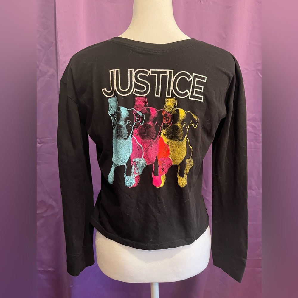 Justice Black Long Sleeve Tee with Colorful Dog Design